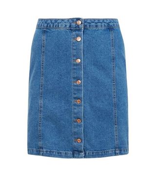 New Look + Curves Blue Button Front Denim Mini Skirt