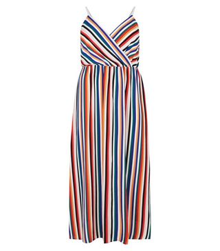 New Look + Curves Rainbow Stripe Wrap Maxi Dress