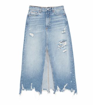 Zara + Ripped Midi Denim Skirt