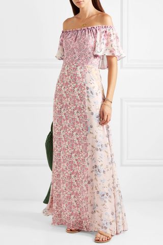 LoveShackFancy + Evelyn Off-the-Shoulder Floral-Print Silk-Georgette Maxi Dress