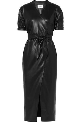 Nanushka + Penelope Vegan Faux Leather Wrap Midi Dress