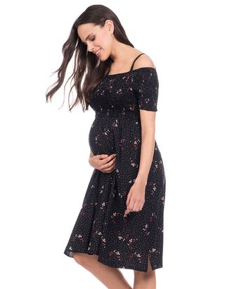 Seraphine + Black Woven Off-the-Shoulder Maternity Dress