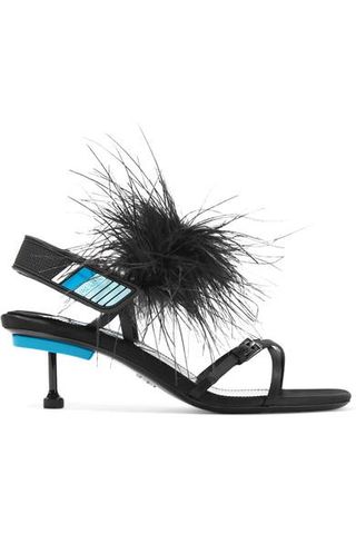 Prada + Feather-Embellished Satin Sandals