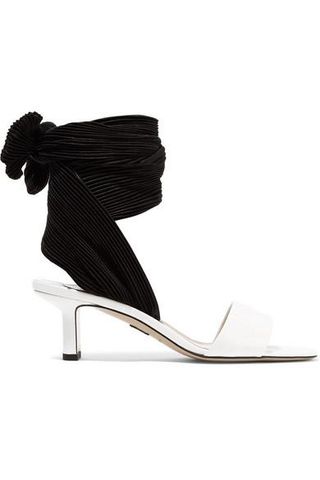Paul Andrew + Kogan Glossed-Leather and Plissé-Satin Sandals