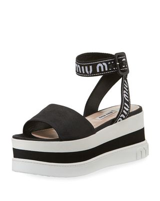 Miu Miu + Satin Platform Chunky-Wedge Sandal