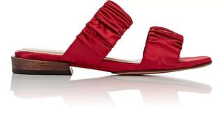 Mari Giudicelli + Asami Ruched Satin Slide Sandals