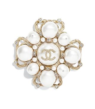 Chanel + Metal, Glass Pearls, & Diamanté Brooch