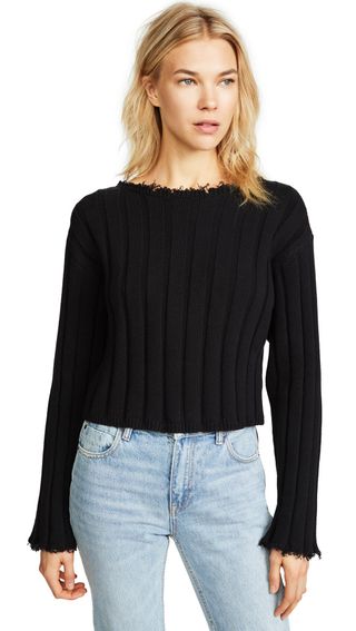 T by Alexander Wang + Raw Edge Off-Shoulder Pullover