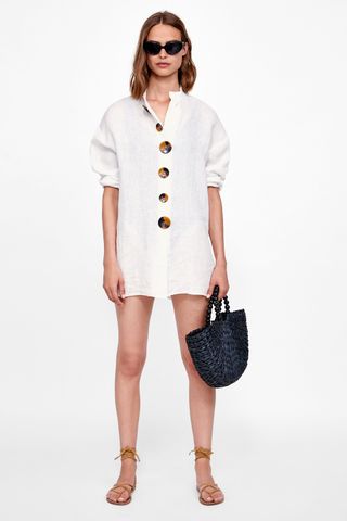 Zara + Linen Shirt With Contrasting Buttons