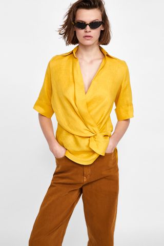 Zara + Draped Linen Top