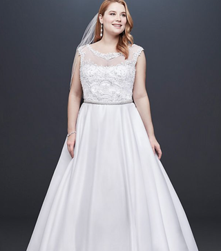 David’s Bridal Collection + Cap Sleeve Ball Gown Wedding Dress