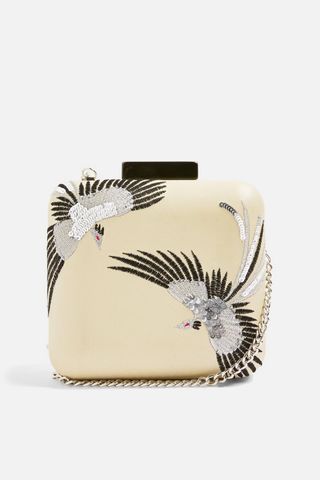 Topshop + Leather Bird Embroidered Boxy Clutch