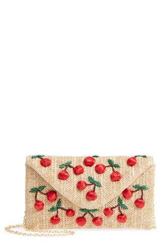 Nordstrom + Cherry Embellished Straw Envelope Clutch