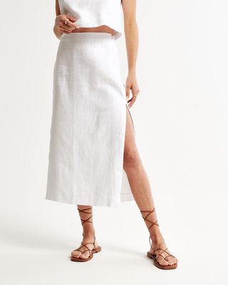 Abercrombie & Fitch + Premium Linen Midi Skirt