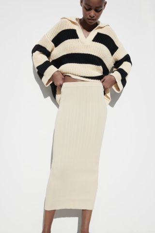 Zara + Rib Knit Midi Skirt