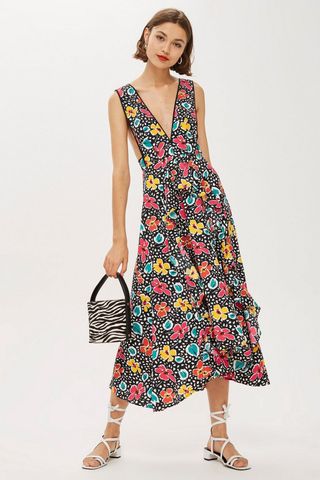 Topshop + 80s Floral Pinafore Dress