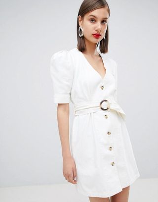 ASOS Design + Denim Belted Dress in White