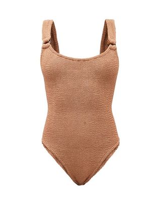 Hunza G + Domino Scoop-Neck Crinkle-Jersey Swimsuit