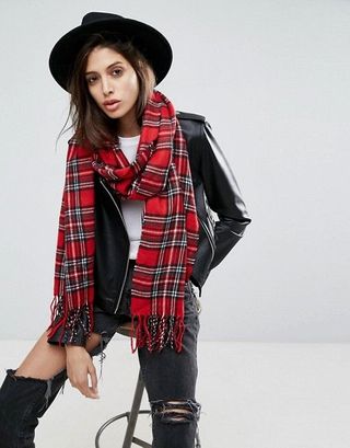 ASOS + Long Woven Plaid Scarf With Tassels