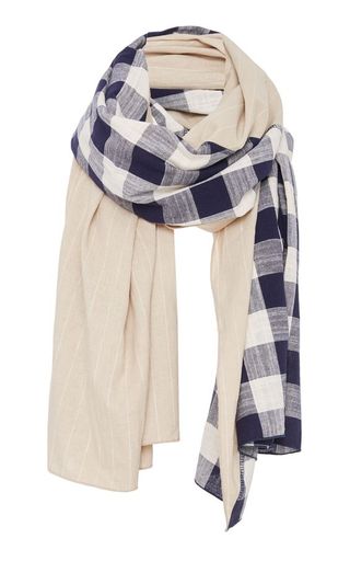 Donni + Diagonal Paneled Checked Cotton and Linen Scarf