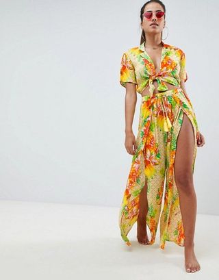 ASOS Design + Tropical Split Front Beach Pant