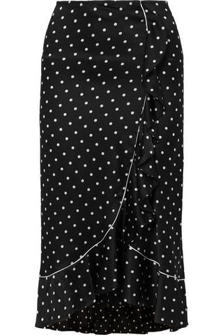 Ganni + Dufort Ruffled Polka-Dot Silk-Blend Satin Skirt