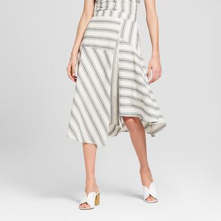 Who What Wear + Striped Flowy Asymmetric Midi Skirt