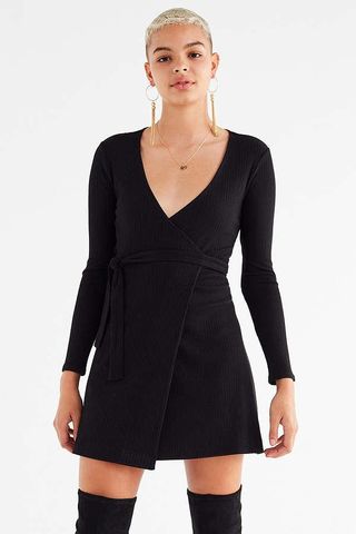 Urban Outfitters + Ribbed Knit Mini Wrap Dress