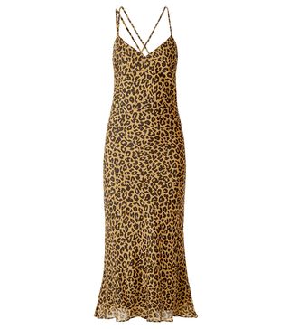 Michelle Mason + Draped Leopard-Print Silk-Chiffon Midi Slip Dress