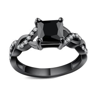 LaJerrio + Princess Cut Black Sapphire Black Sterling Silver Engagement Rings
