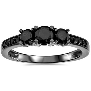 Overstock + 10k Black Gold 1 1/5ct TDW Black Diamond Three Stone Engagement Ring