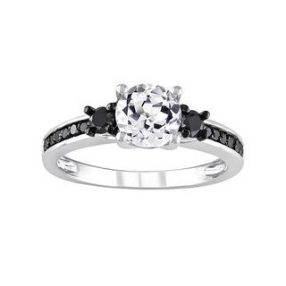 Stella Grace + Created White Sapphire and Black Diamond Engagement Ring in Sterling Silver