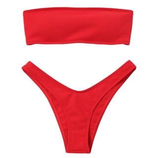 Langstar + Ribbed High Cut Bandeau Bikini Set
