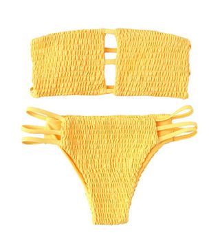 Solyhux + Solid Bandeau Swimsuit Ladder Cut Out Shirred Bikini Set