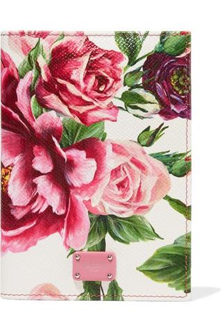 Dolce & Gabbana + Floral-Print Textured-Leather Passport Cover