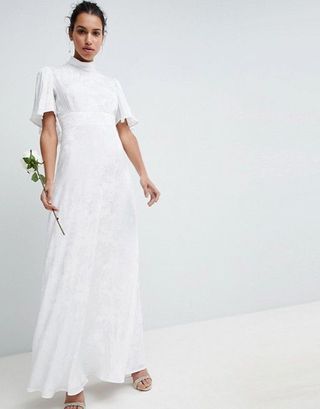 ASOS Edition + Wedding Maxi Dress in Soft Jacquard With Flutter Sleeve