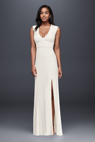 Jump + Plunging Neckline Jersey Sheath Dress