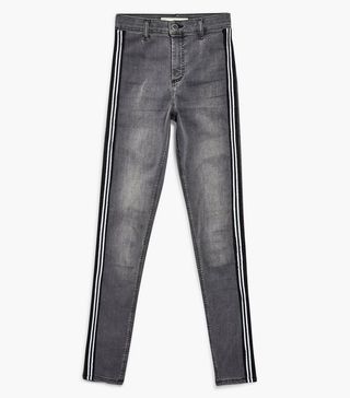 Topshop + Moto Grey Side Striped Joni Jeans