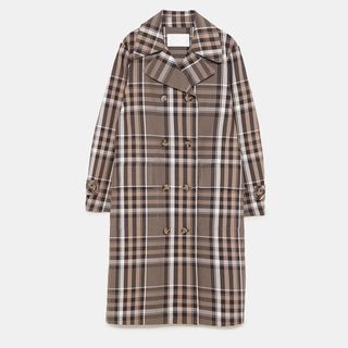 Zara + Checked Double-Breasted Trench Coat