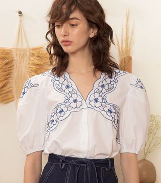 Pixie Market + Floral Embroidered Blouse