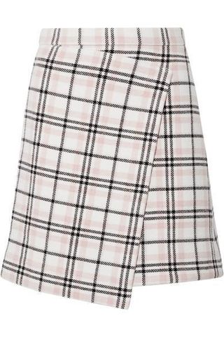 Carven + Asymmetric Plaid Wool-Blend Mini Skirt