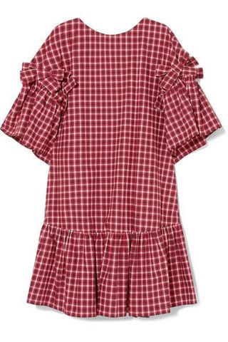 Fendi + Bow-Detailed Checked Cotton-Poplin Mini Dress
