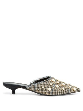 Erdem + Fari Faux-Pearl and Stud Houndstooth Mules