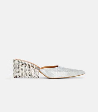 Area + Crystal-Fringe Patent Leather Mules