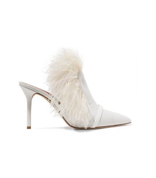 Malone Souliers + Magda Luwolt 85 Feather-Embellished Leather Mules