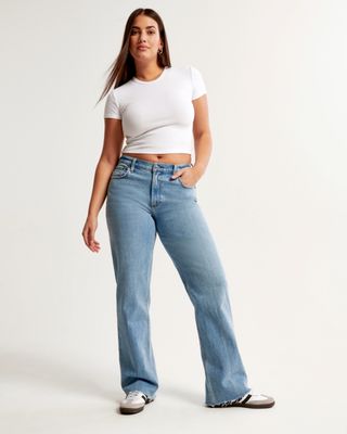 Abercrombie and Fitch + Curve Love Low Rise Baggy Jean (in Medium with Raw Hem)