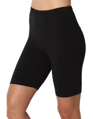 Themogan + Mid Thigh Stretch Cotton Span High Waist Active Bermuda Shorts
