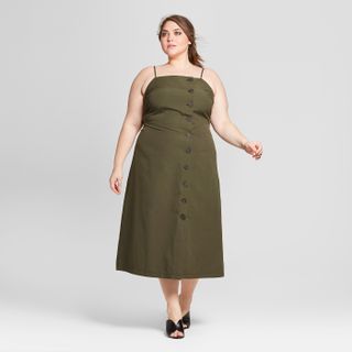 Who What Wear + Sleeveless Button-Down Midi Slip Dress