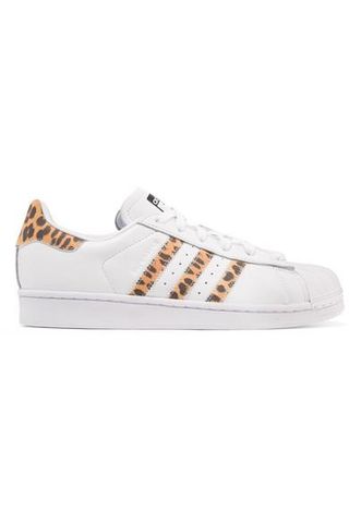 Adidas Originals + Superstar Leopard Print-Trimmed Leather Sneakers