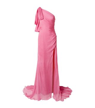 Oscar de la Renta + One-Shoulder Crinkled Silk-Chiffon Gown